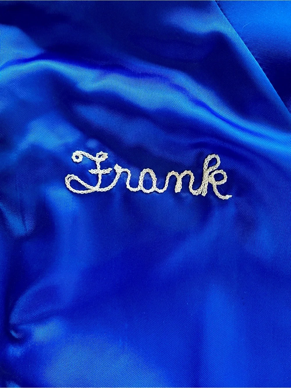 Vintage Shawnee Mission Bassmasters Blue Satin Bomber Jacket with Embroidery